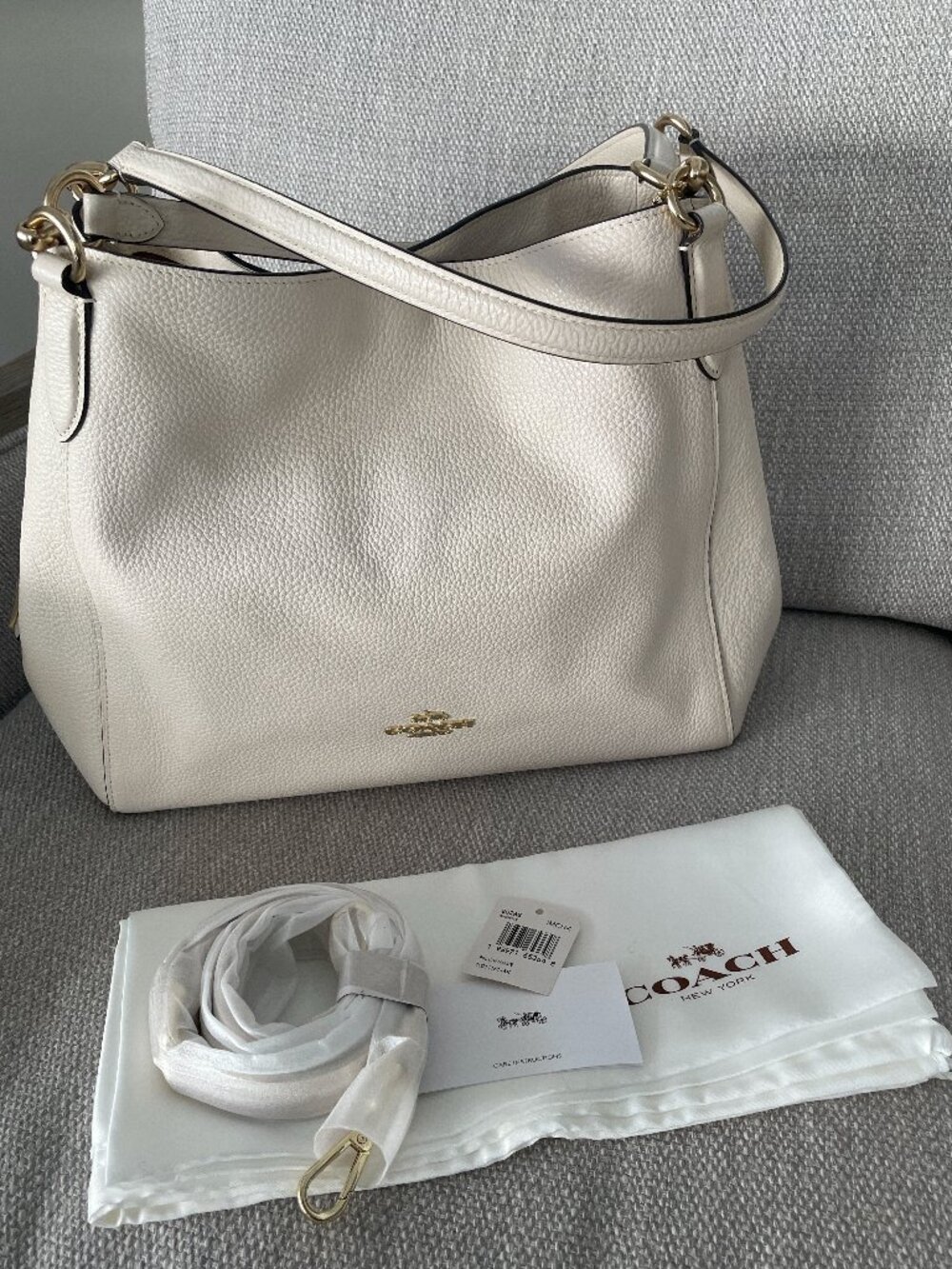Coach Ivory Leather Hallie Shoulder Bag Gold Hardware Dual Straps